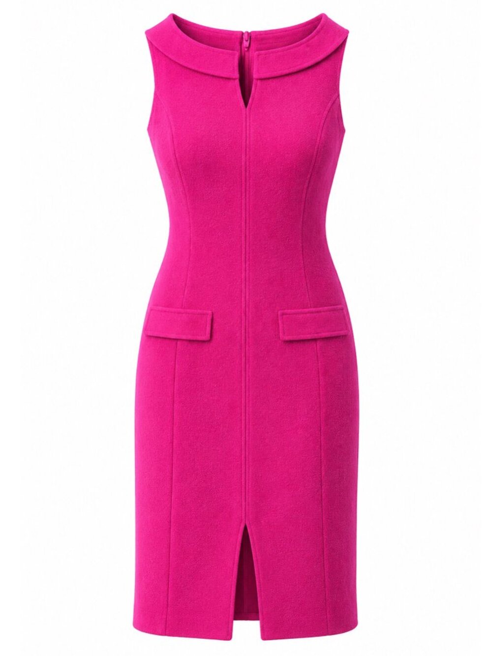 Oscar de la Renta Wool Crepe Sheath Pink Dress Size Large - Picture 3 of 7
